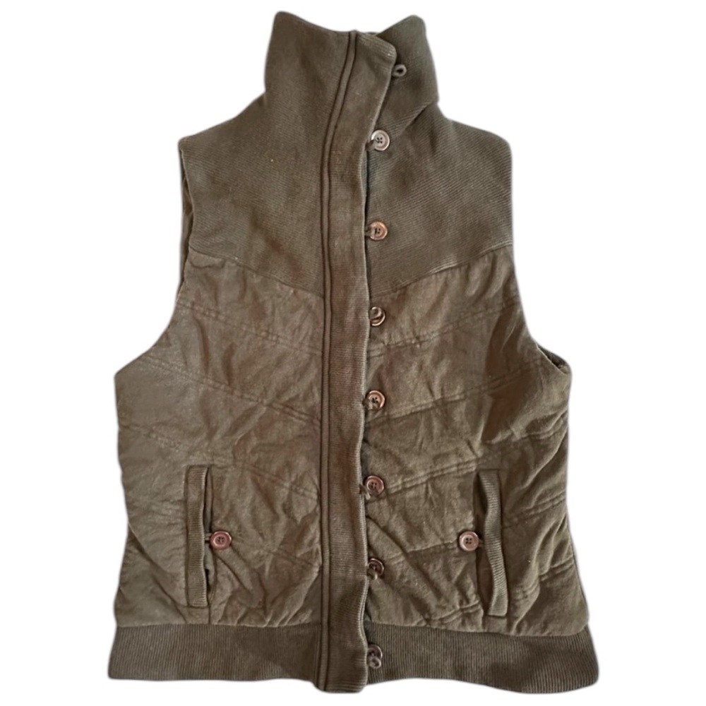 Jones New York brown quilted full zip vest Women’s size large | gg1
